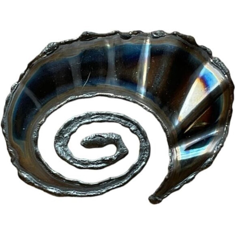 Handcrafted Spiral Shell Design Metal Pin Brooch With Iridescent Finish & Secure